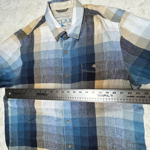 Tommy Bahama Island Modern Fit Plaid Button Down Short Sleeve Linen Shirt Large - Picture 6 of 8